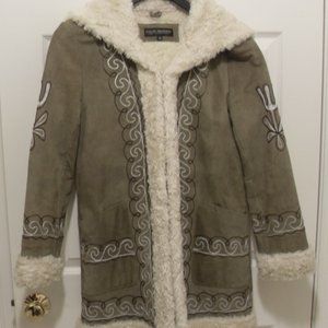 Steve Madden Embroidered Leather Coat with hood